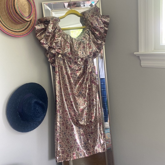 Rhode Off The Shoulder Viola Dress in Cream Vichy Rose - Picture 4 of 6